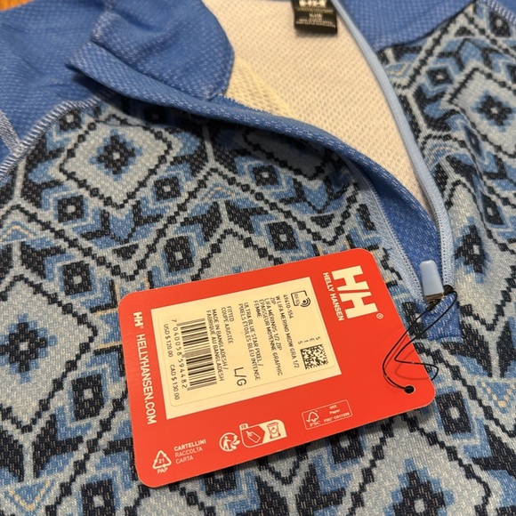 NWT Helly Hansen Lifa Merino 1/2 Zip ultra blue star pixel Base Top holiday L - Picture 4 of 8
